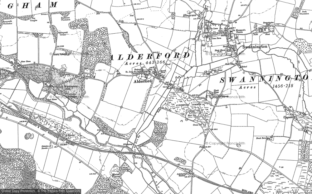 Old Map of Historic Map covering Little Witchingham Hall in 1882