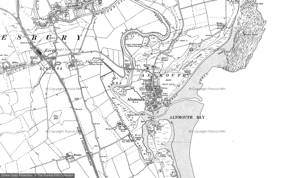 Old Map of Historic Map covering Alnmouth Bay in 1896