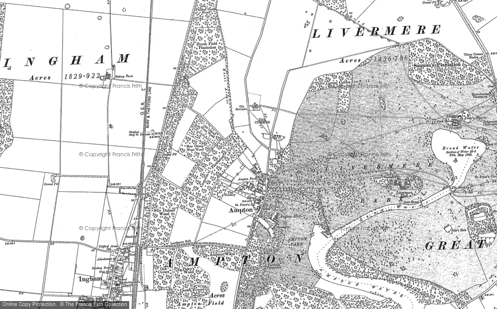 Old Map of Historic Map covering Ampton Park in 1883
