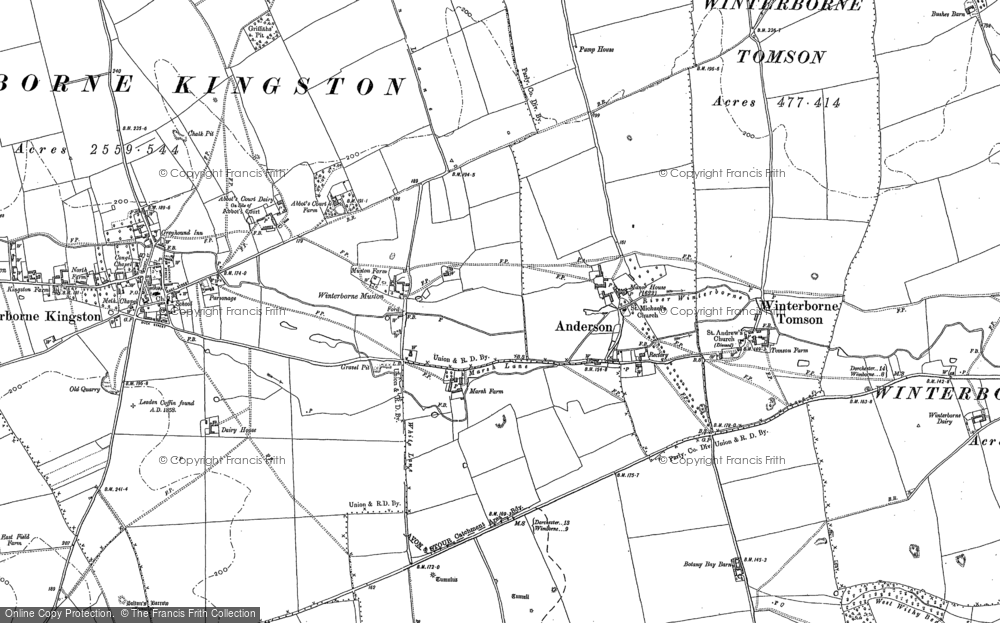 Old Map of Historic Map covering Bloxworth Down in 1887