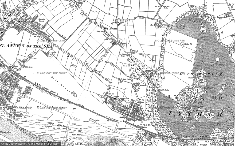 Old Map of Historic Map covering Higher Ballam in 1891
