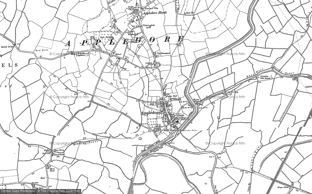 Old Map of Historic Map covering Appledore Heath in 1896