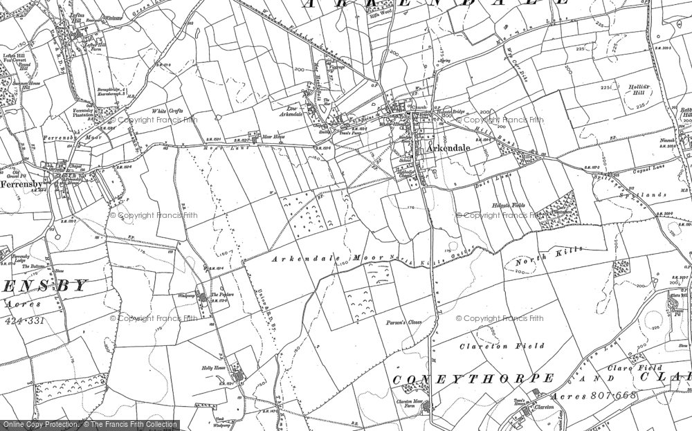 Old Map of Historic Map covering Arkendale Moor in 1892