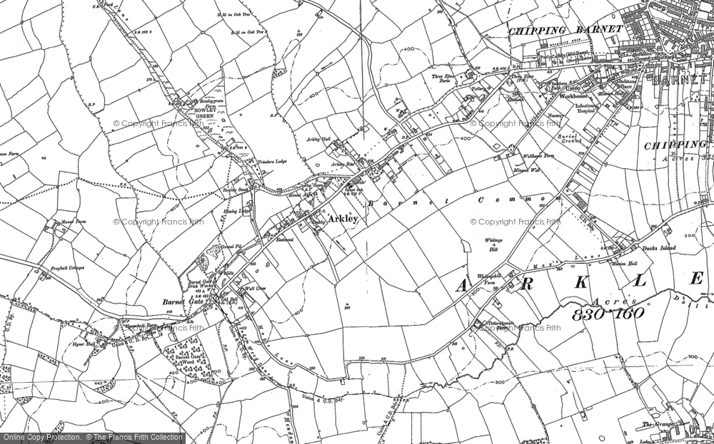 Old Map of Historic Map covering Barnet Gate in 1896