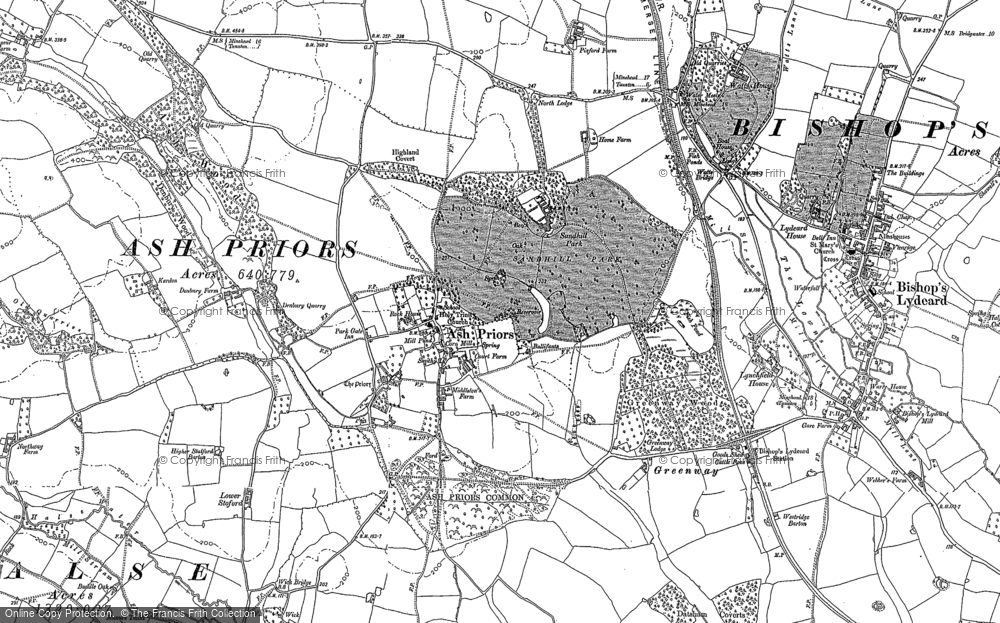 Old Map of Historic Map covering Ash Priors Common in 1887