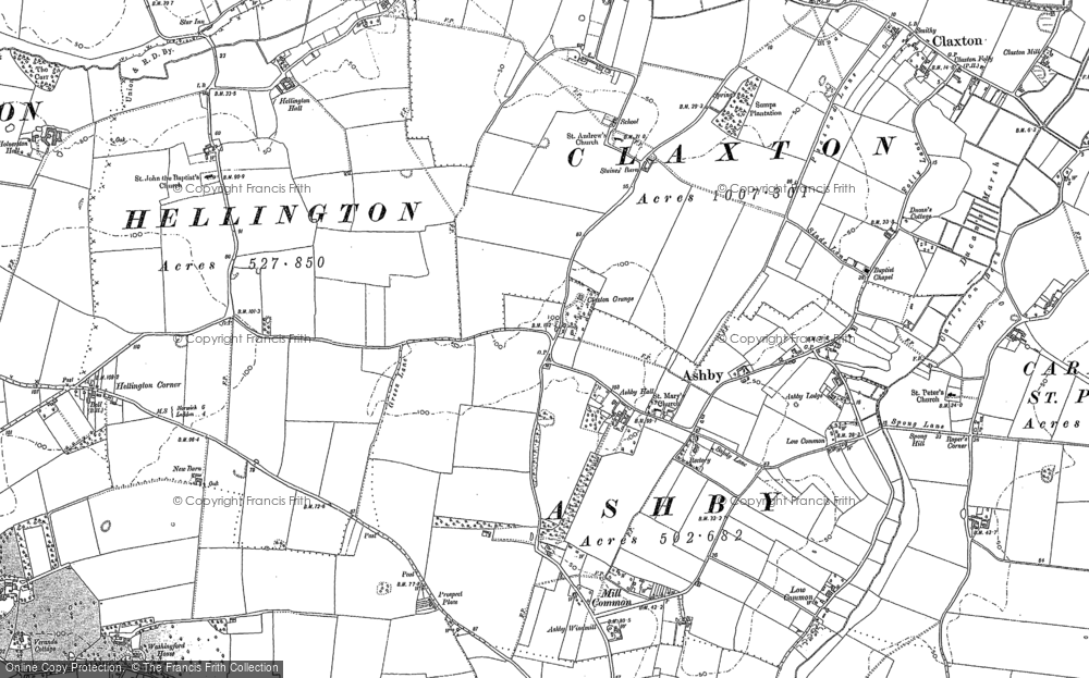 Old Map of Historic Map covering Mill Common in 1881