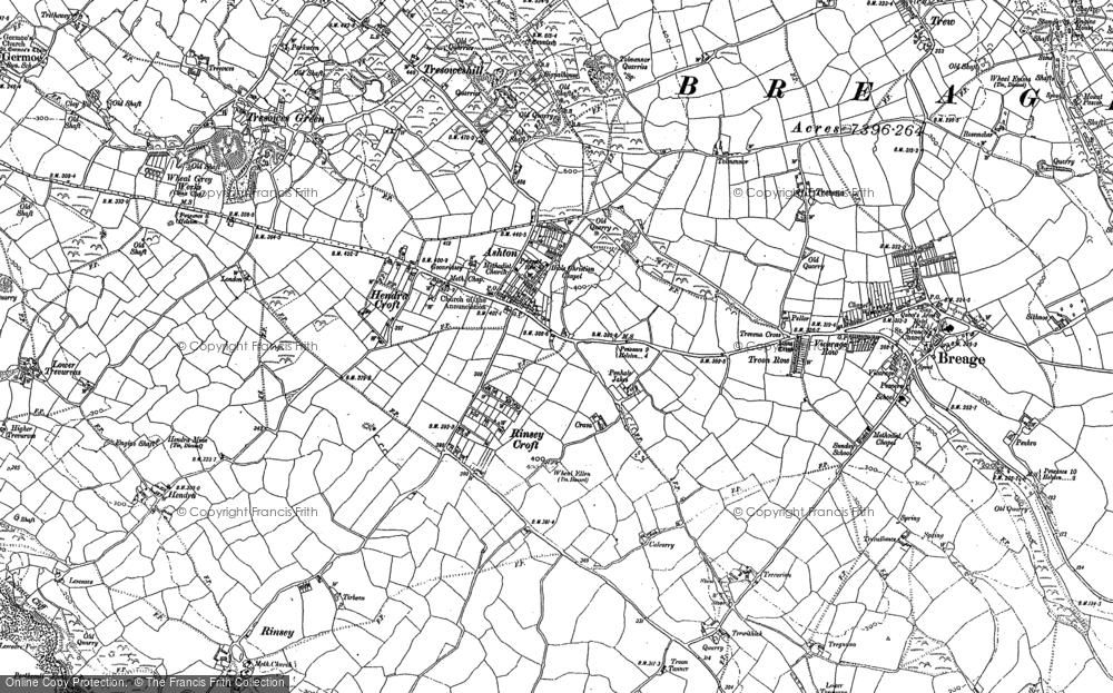 Old Map of Historic Map covering Rinsey Croft in 1907