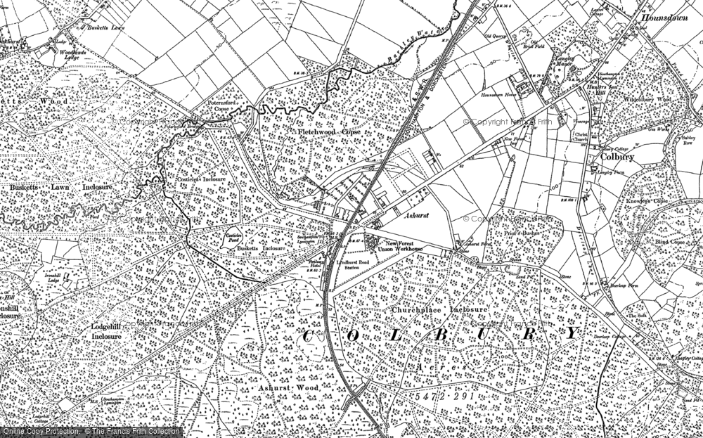 Old Map of Historic Map covering Ashurst (New Forest) Station in 1895