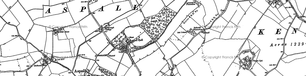 Old map of Aspall in 1884