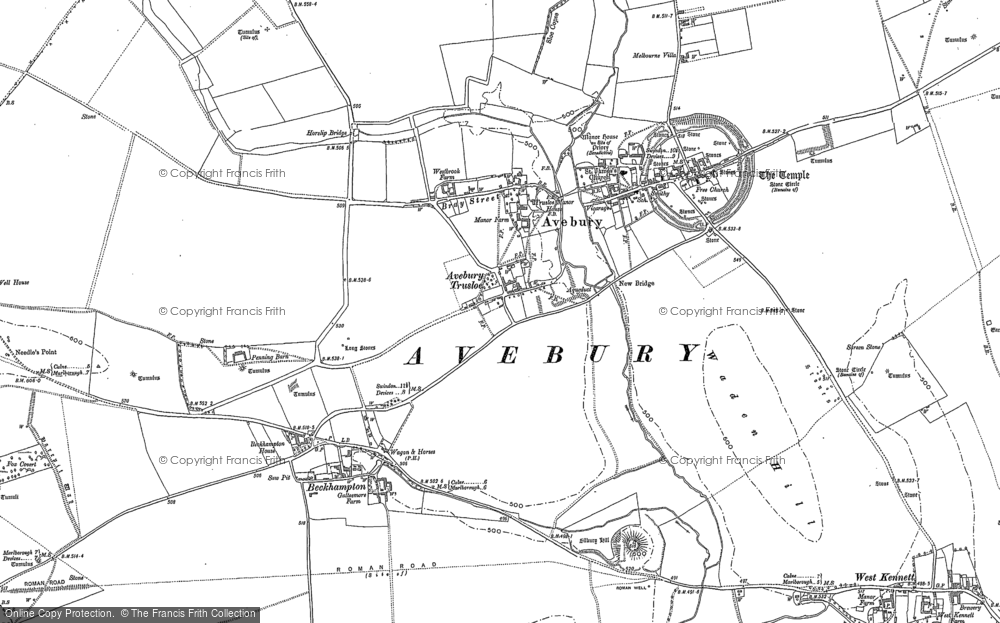 Old Map of Historic Map covering Avebury Manor in 1899