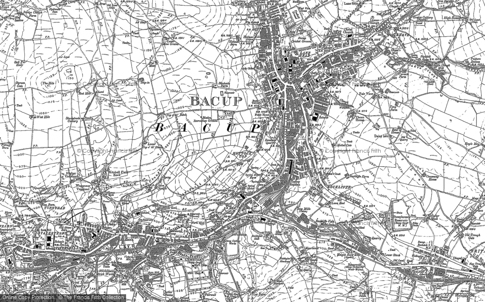 Old map of Bacup north Lancashire 1912: 72NE repro 