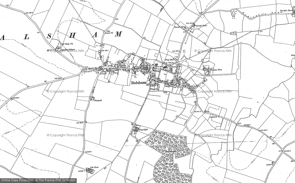 Old Map of Historic Map covering Balsham Wood in 1885