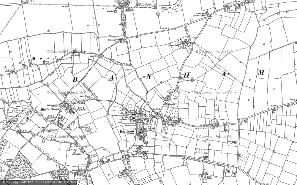 Old Map of Historic Map covering Banham Moor in 1882