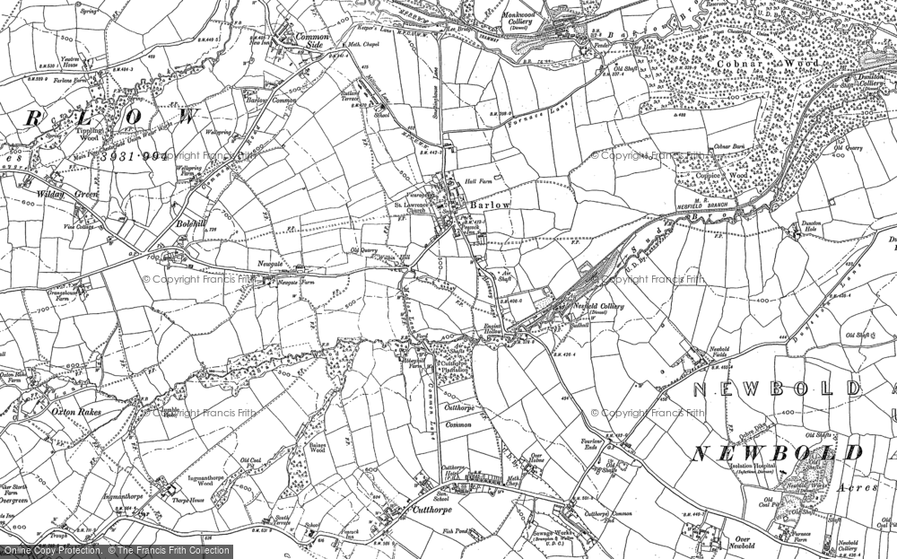 Old Map of Historic Map covering Bole Hill in 1876