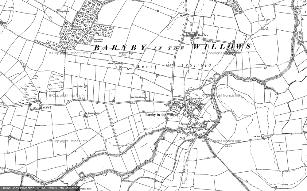 Old Map of Barnby in the Willows, 1886 in 1886