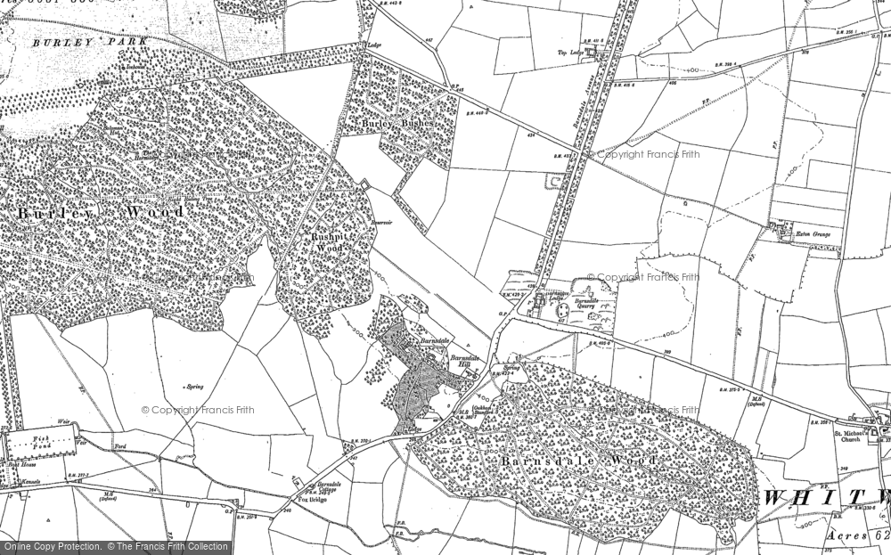 Old Map of Historic Map covering Burley Wood in 1884