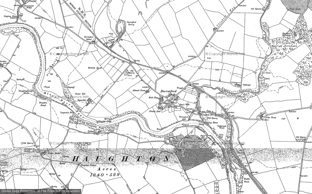 Old Map of Historic Map covering Barrasford Green in 1896