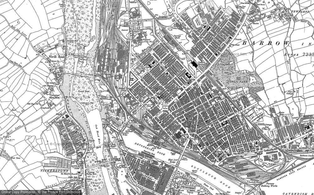 Lancashire in 1919: 21NE repro Old map of Barrow in Furness north 