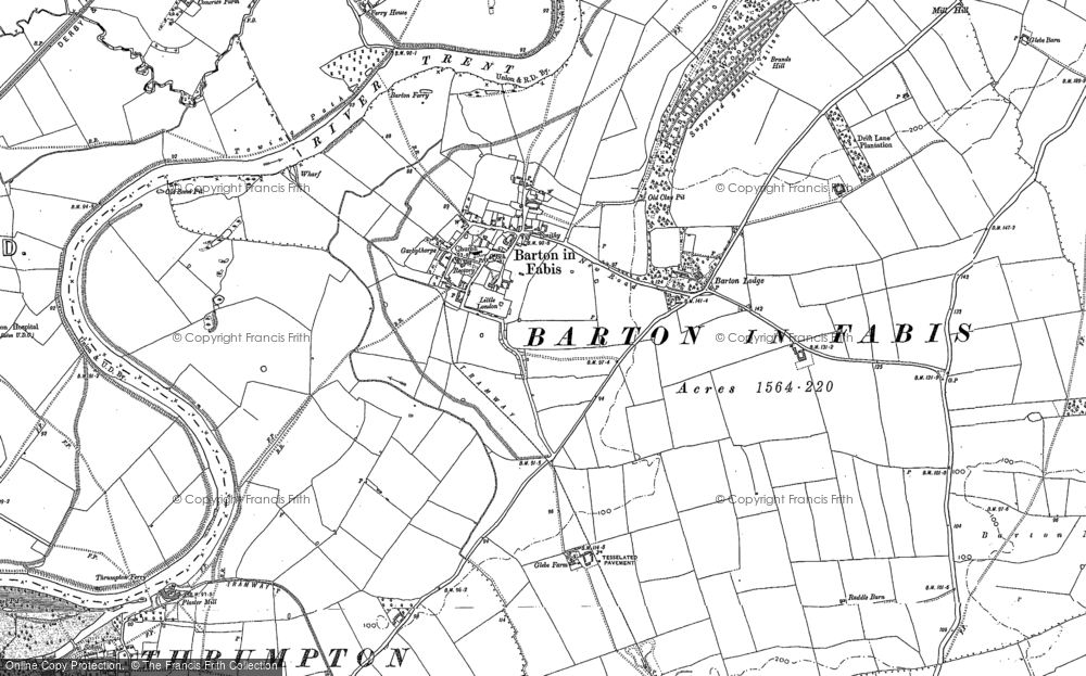 Old Map of Historic Map covering Barton Lodge in 1883