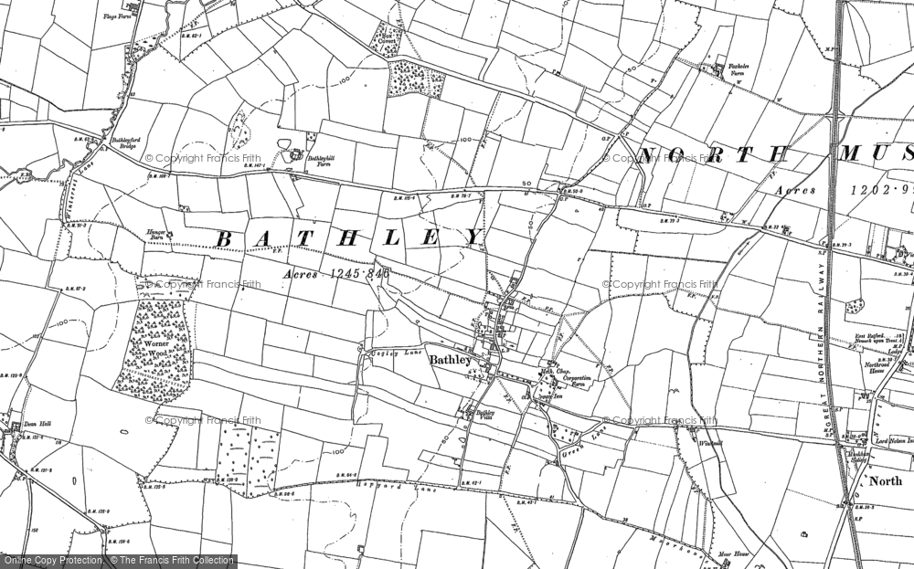 Old Map of Bathley, 1884 in 1884