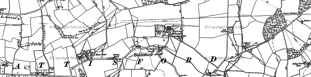Old map of Battisford in 1884