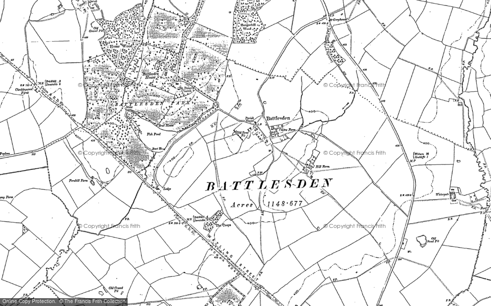 Old Map of Historic Map covering Battlesden Park in 1881