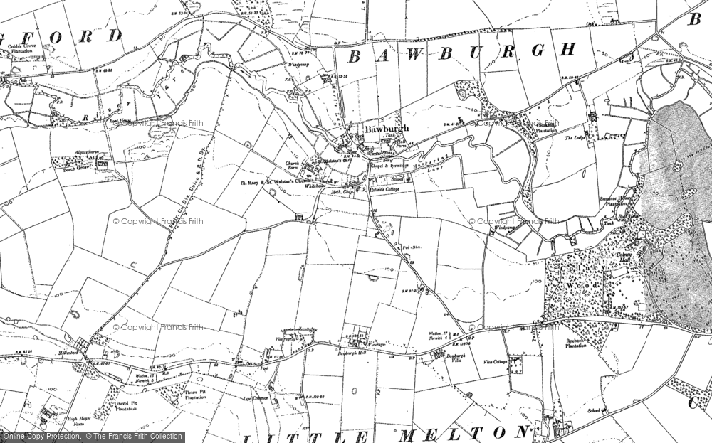 Old Map of Bawburgh, 1882 - 1905 in 1882