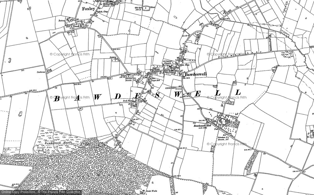 Old Map of Historic Map covering Bawdeswell Heath in 1885