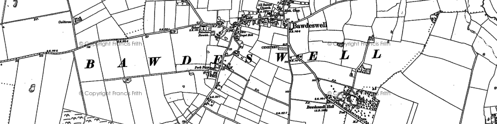 Old map of Bawdeswell in 1885