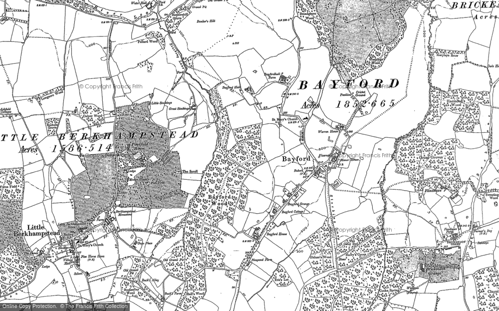 Old Map of Historic Map covering Bayford Ho in 1896