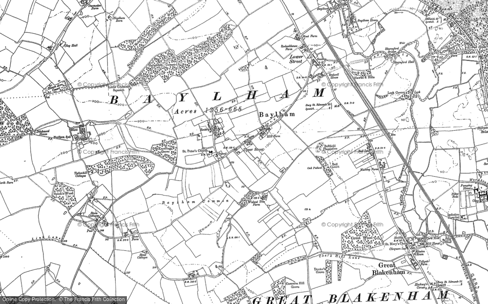 Old Map of Historic Map covering Baylham Common in 1883