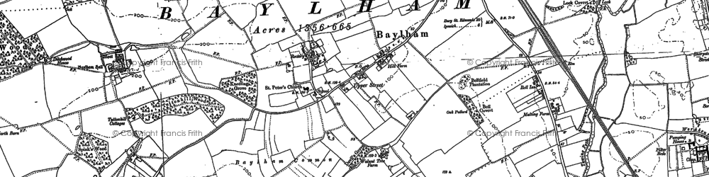 Old map of Baylham in 1883