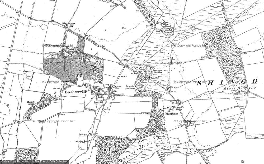 Old Map of Historic Map covering Beachamwell Warren in 1883