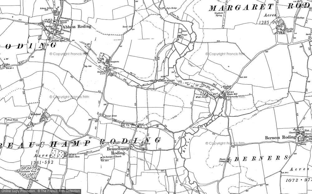 Old Map of Beauchamp Roding, 1895 in 1895