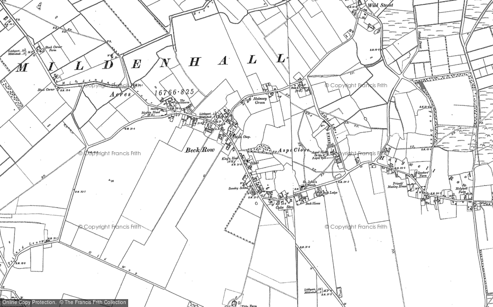 Old Map of Historic Map covering Mildenhall Airfield in 1882