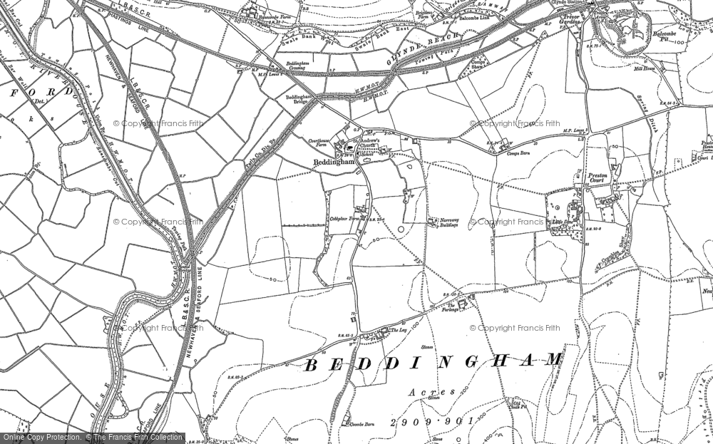 Old Map of Beddingham, 1898 in 1898