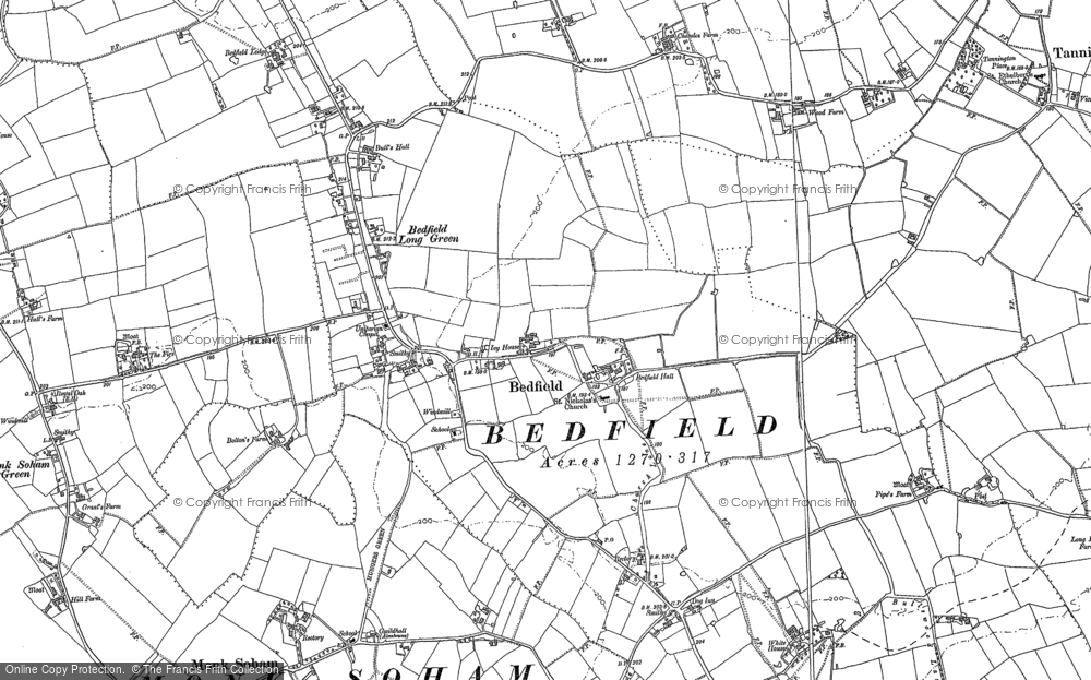 Old Map of Historic Map covering Bedfield Little Green in 1884