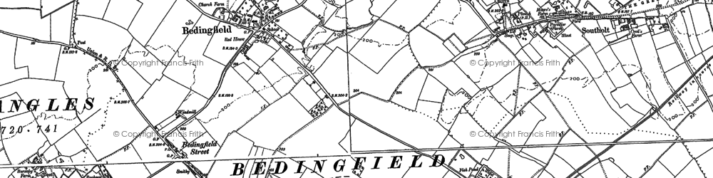 Old map of Bedingfield Ho in 1884