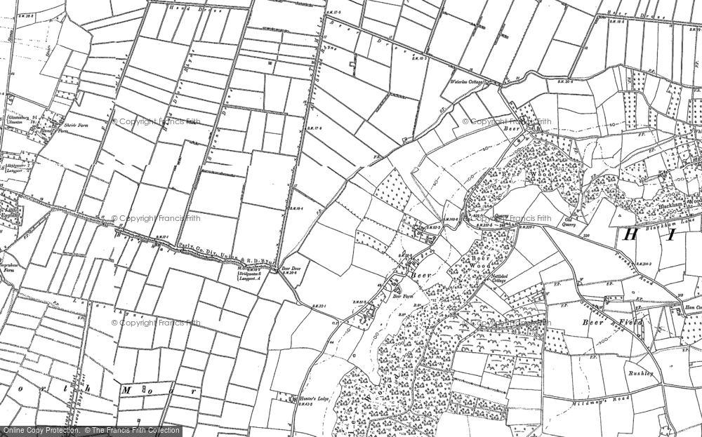 Old Map of Historic Map covering Aller Wood in 1885