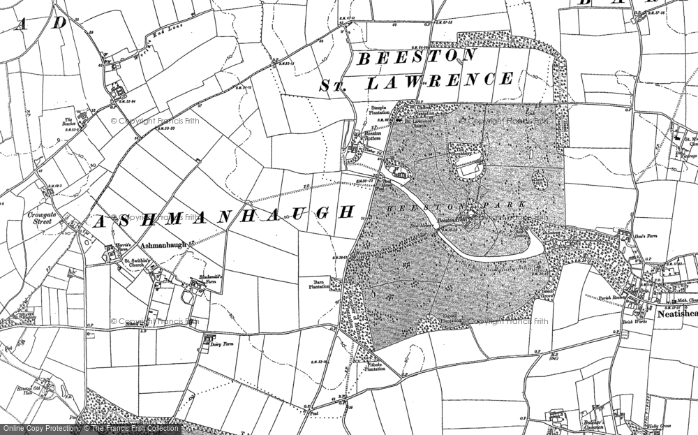 Old Map of Historic Map covering Beeston Hall in 1884