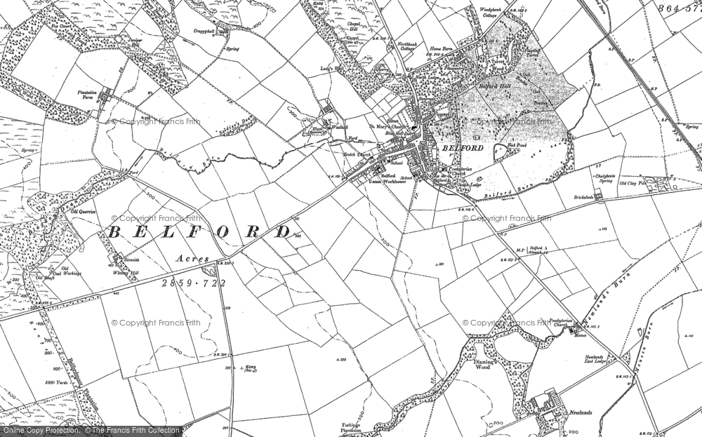Old Map of Historic Map covering Belford Moor in 1897
