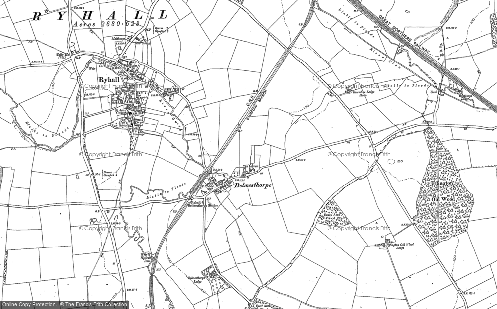 Old Map of Historic Map covering Belmesthorpe Grange in 1885
