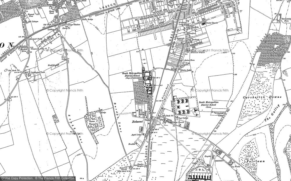 Old Map of Historic Map covering Banstead Downs in 1896