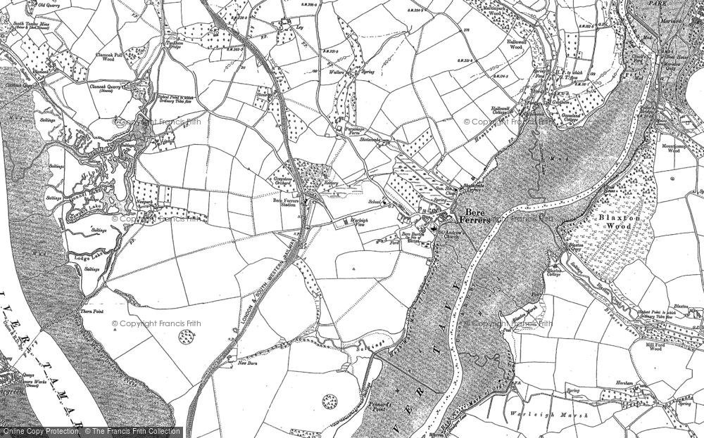 Old Map of Bere Ferrers, 1905 in 1905