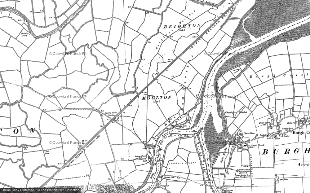 Old Map of Historic Map covering Acle Marshes in 1884