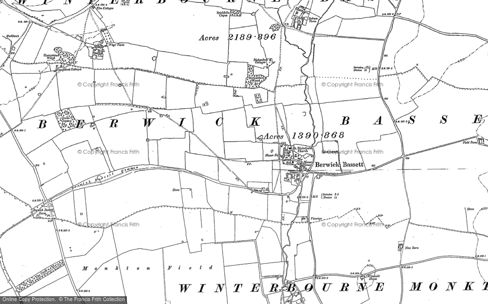 Old Map of Berwick Bassett, 1899 in 1899