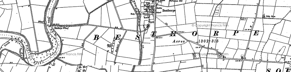 Old map of Besthorpe in 1884