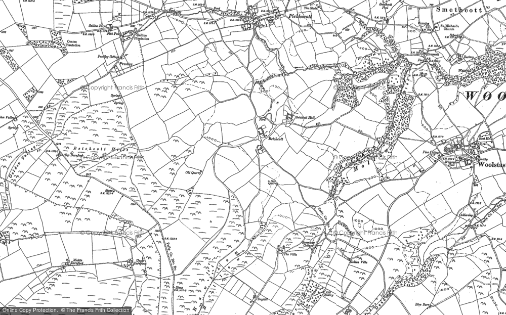 Old Map of Historic Map covering Betchcott Hills in 1882