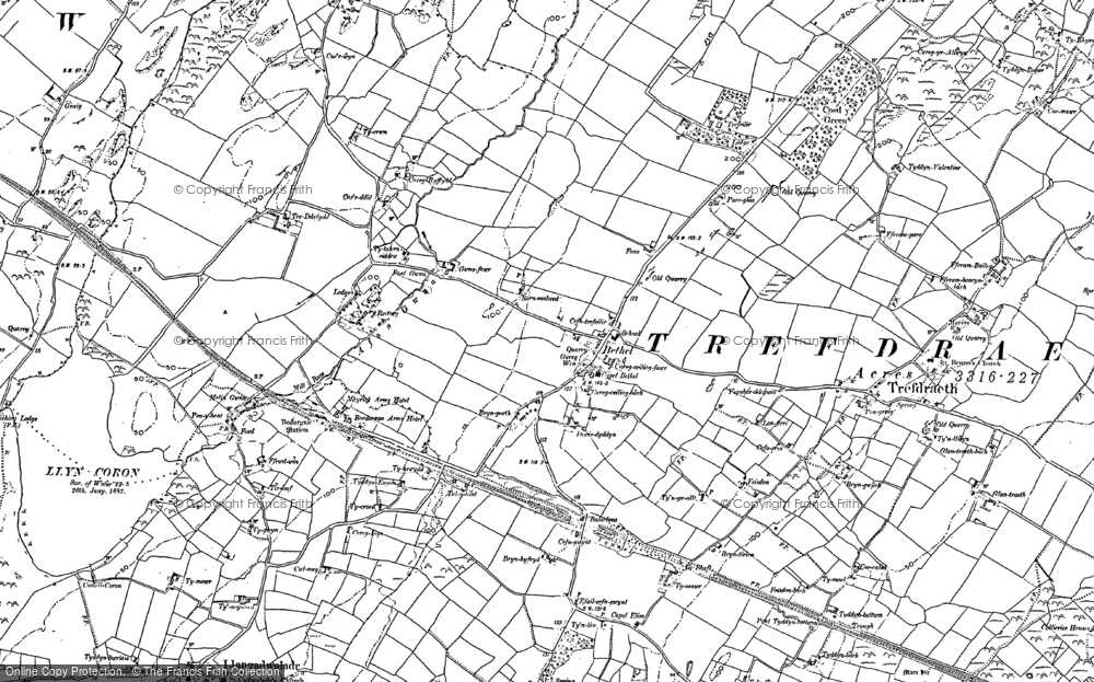 Old Map of Historic Map covering Bodwrdin in 1888