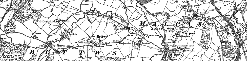 Old map of Bettws in 1899